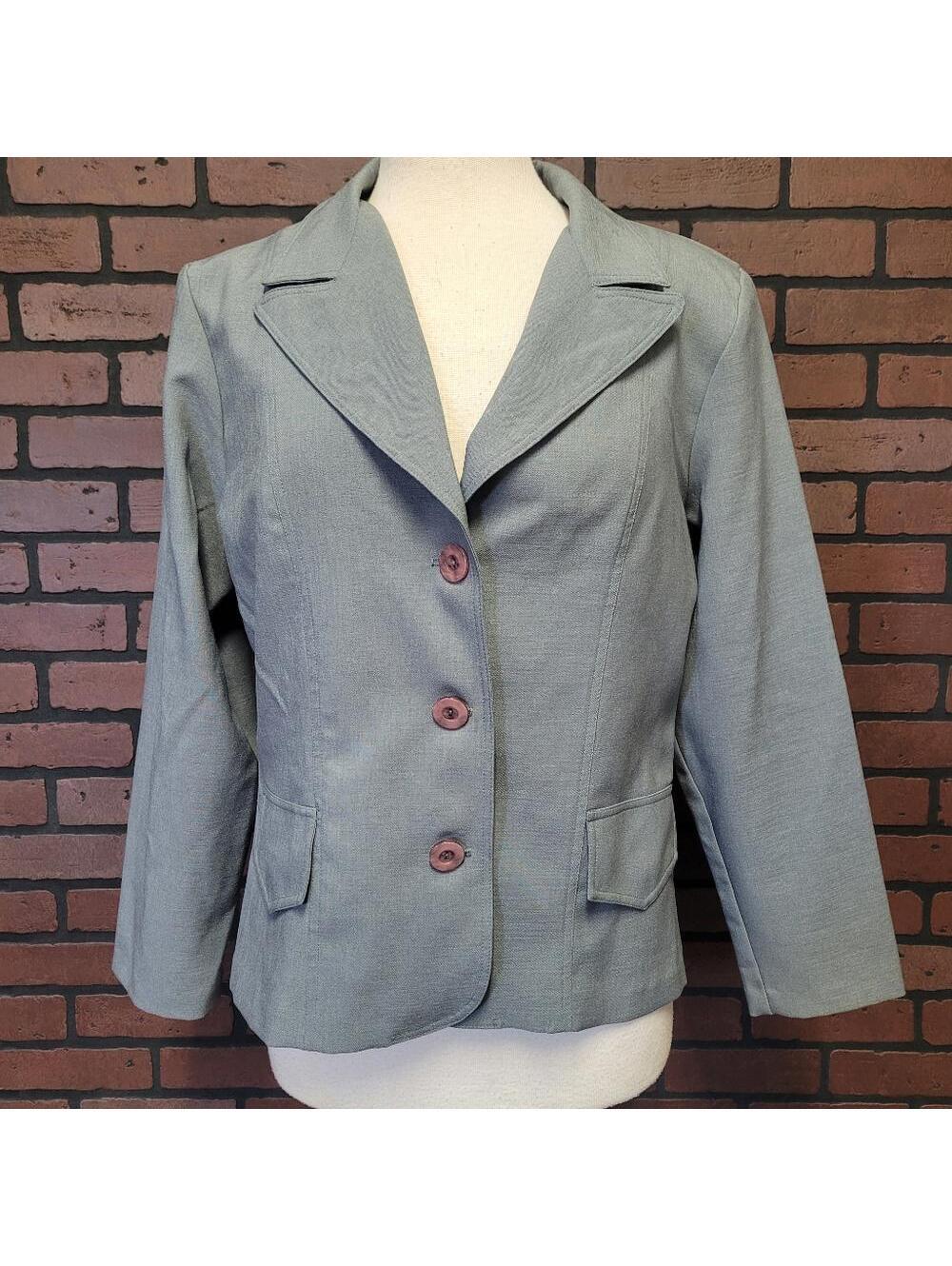 90s Early 2000's Vintage Y2K Grey Fashion Bug Blazer Size Petite Large